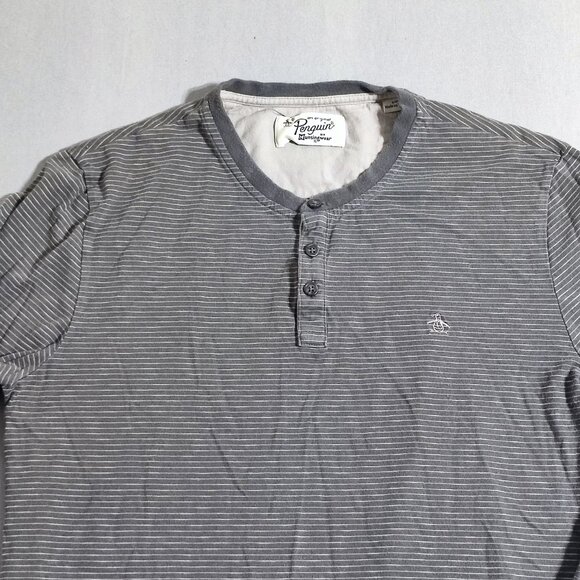 Original Penguin long sleeve crew neck pullover men's size L grey stripes patter - Picture 2 of 8